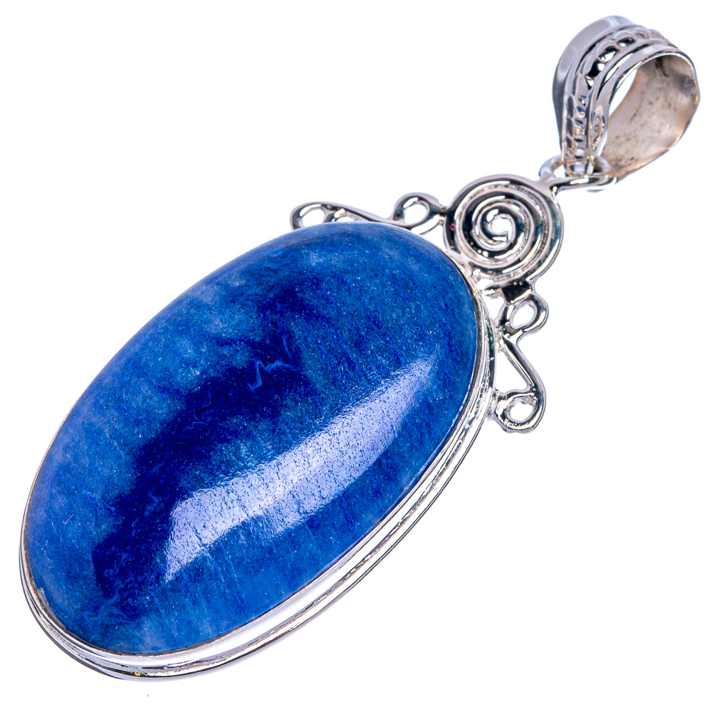 Blue Quartz Palm Stone Pendant 2" (925 Sterling Silver) P40747