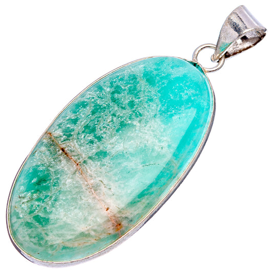 Silver-plated pendant with oval turquoise-green amazonite stone and round bail