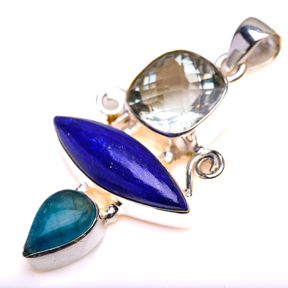 Lapis Lazuli, White Quartz, Blue Fluorite Pendant 2" (925 Sterling Silver) PD38492