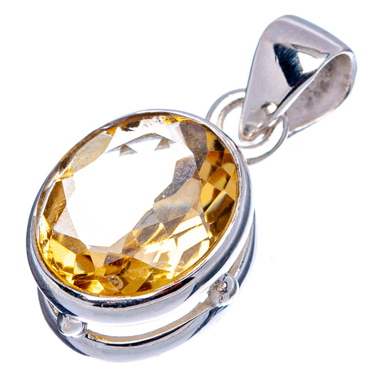 Sterling silver citrine pendant with faceted oval gemstone, small bail loop