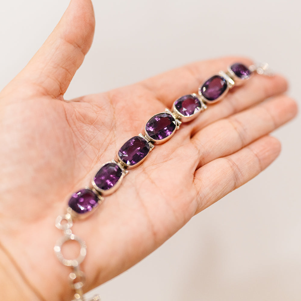 Alexandrite (Lab Created) Bracelet 7 to 8" (.925 Sterling Silver)