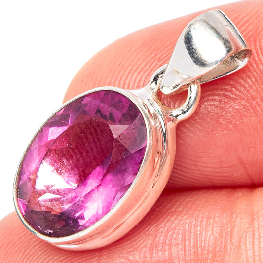 Faceted Pink Fluorite Pendant 7/8" (925 Sterling Silver) P43024