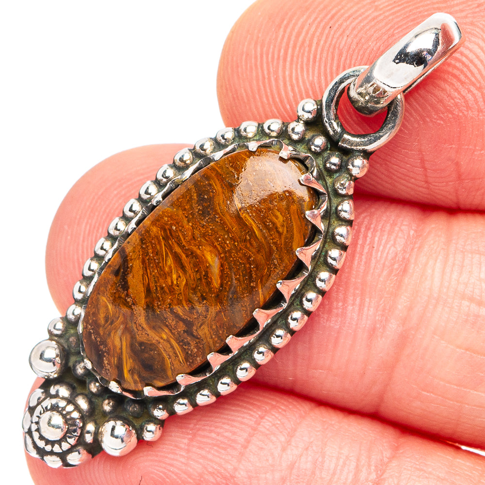 Gold Pietersite Pendant 1 1/2" (.925 Sterling Silver)