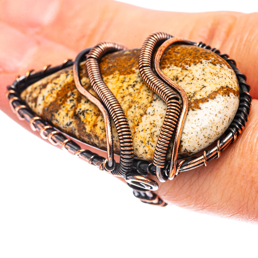 Picture Jasper Wire Wrap Ring Size 6.75 (Oxidized Copper)