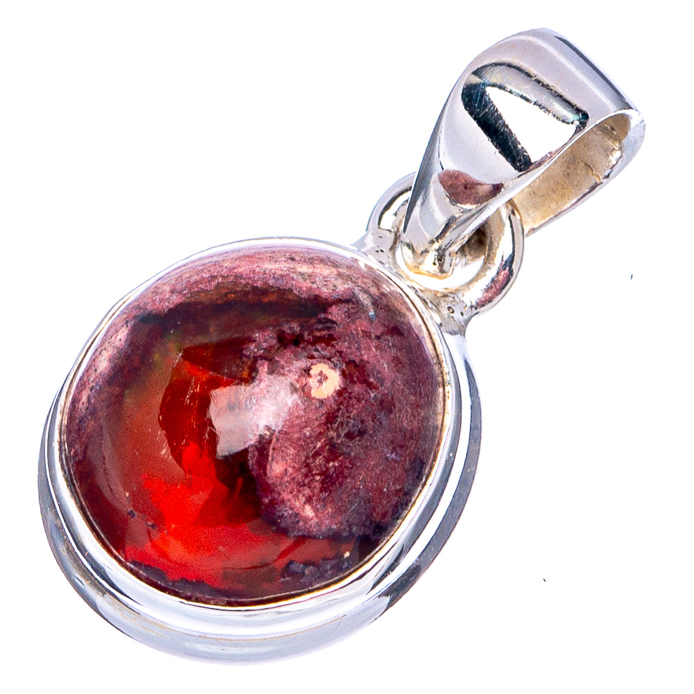 Sterling silver oval fire opal pendant, vivid red with maroon matrix speckling