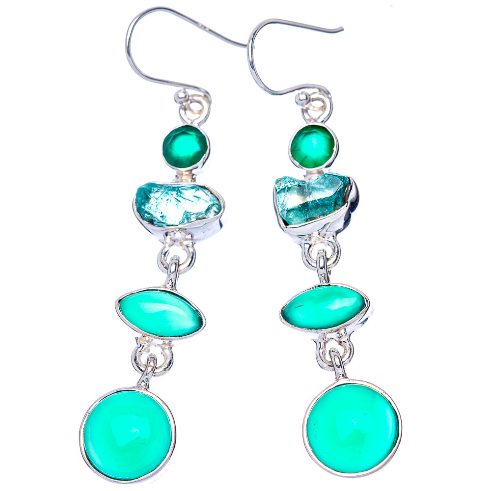 Premium Green Onyx, Apatite 925 Sterling Silver Earrings 2 1/4" (925 Sterling Silver) E1211