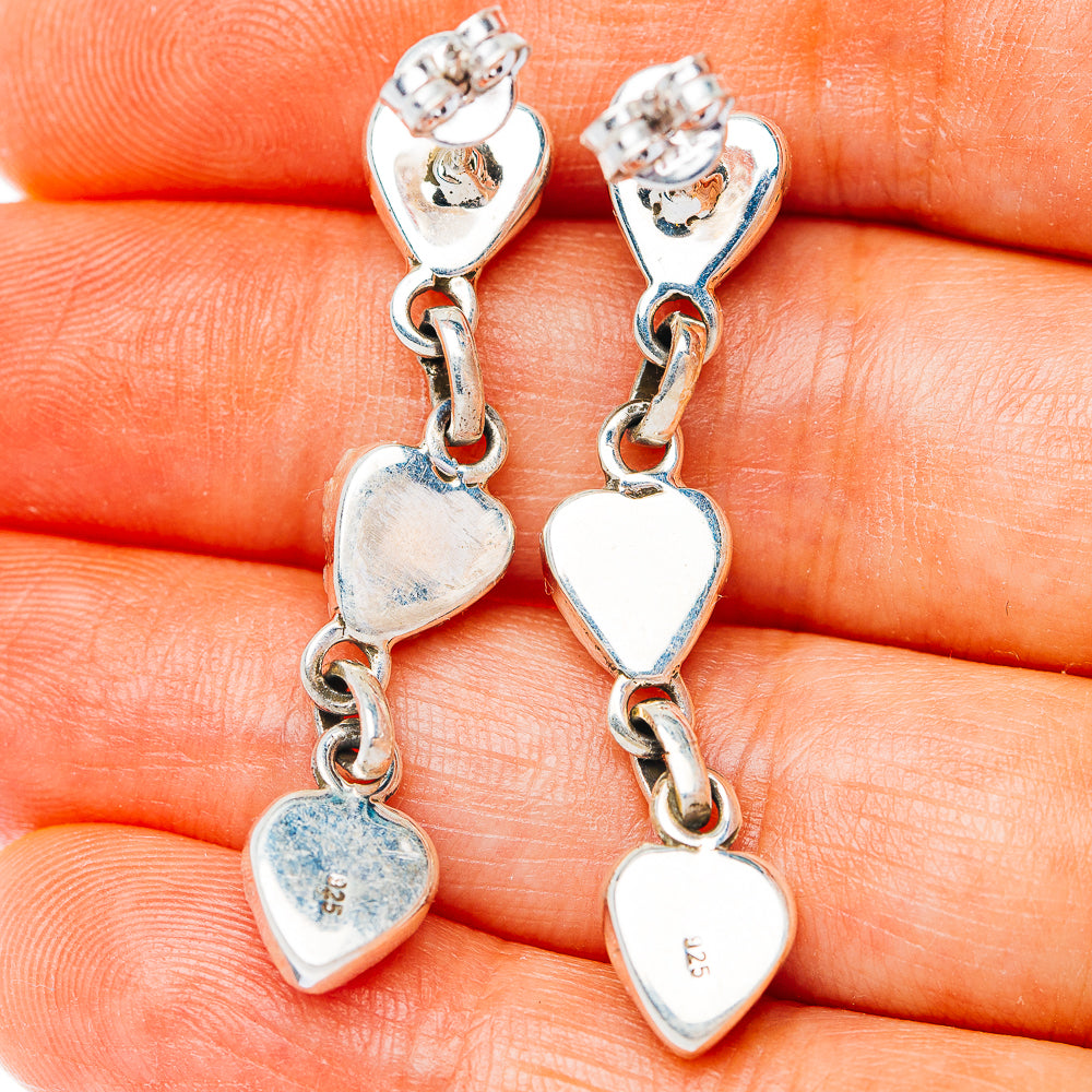 Exclusive Southwestern Style Cotton Candy Dahlia Turquoise Heart Earrings 1 5/8" (.925 Sterling Silver)