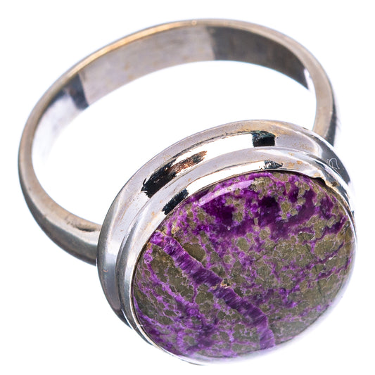 Sterling silver labradorite ring, oval purple cabochon with visible metal band