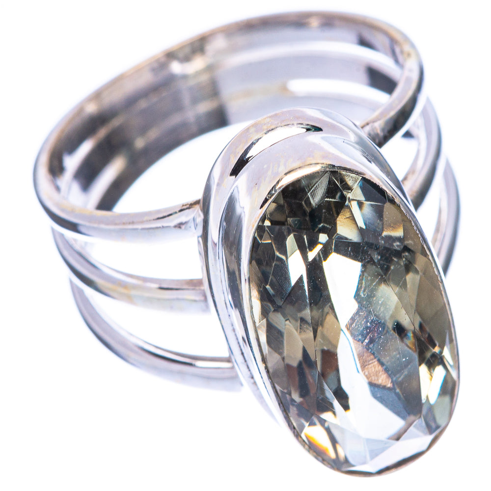 Faceted Green Amethyst Ring Size 7.25 (925 Sterling Silver) R1725