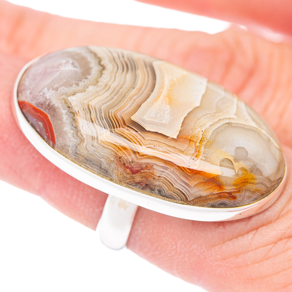 Large Premium Crazy Lace Agate Ring Size 6 Adjustable (.925 Sterling Silver)