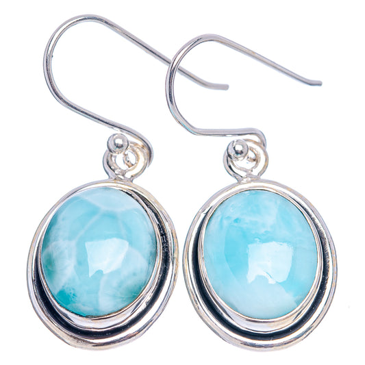 Oval Larimar drop earrings with .925 sterling silver frames and fishhook backs