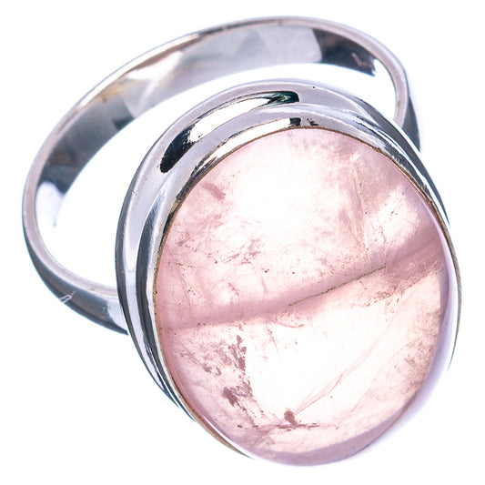 Oval rose quartz cabochon ring in .925 sterling silver, polished bezel setting