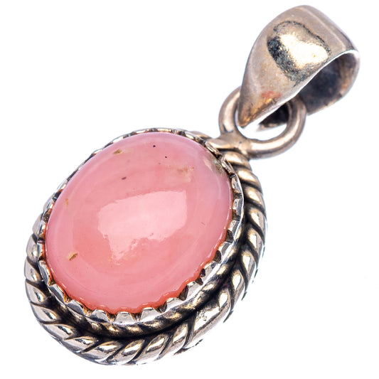 Pink opal pendant with .925 sterling silver bail, rope-style bezel, oval pink cabochon