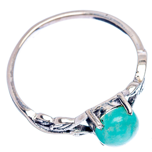 Sterling silver ring with bezel-set turquoise-green amazonite stone, size 6.75