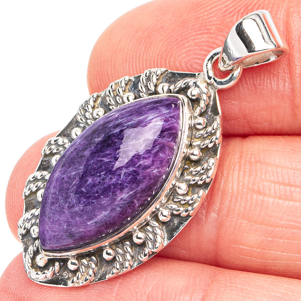 Premium Charoite Pendant 1 3/8" (925 Sterling Silver) P45056
