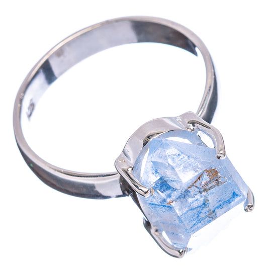 Sterling silver ring with faceted blue quartz gemstone in side prong setting