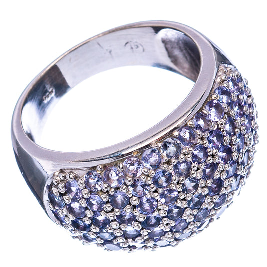 Sterling silver tanzanite ring with pavé-set blue stones