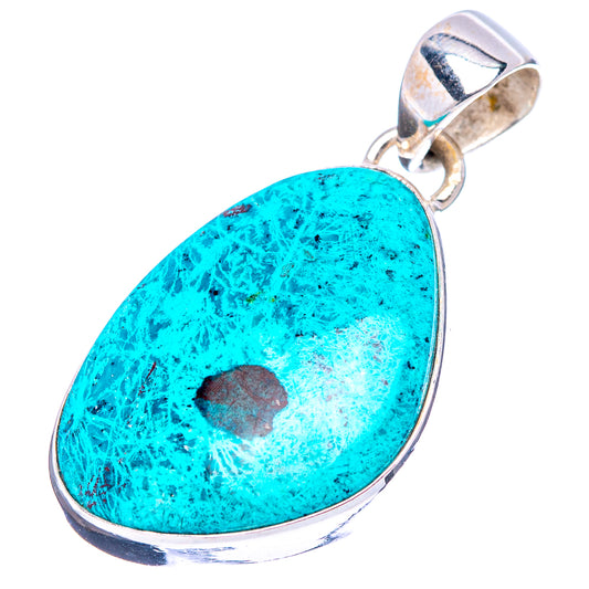 Teardrop shattuckite pendant, oval turquoise stone set in sterling silver bezel