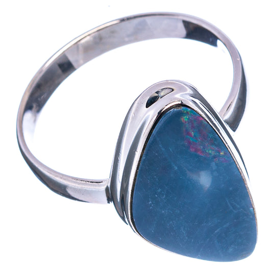 Sterling silver opal doublet ring with teardrop blue stone and high bezel