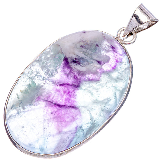 Silver-plated fluorite oval pendant with pale blue and lavender marbled stone, top bail
