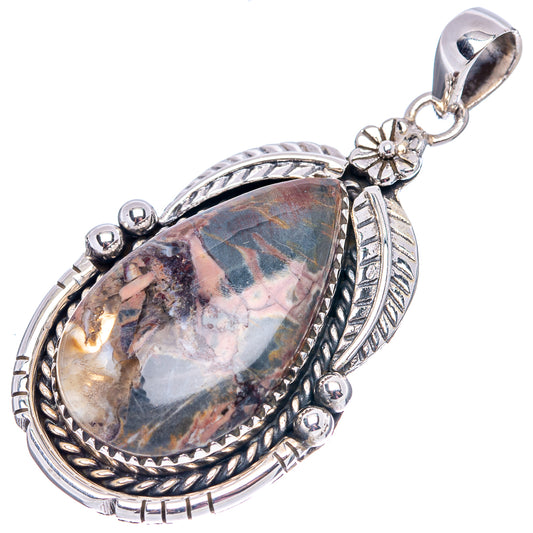 Sterling silver jasper butterfly pendant with teardrop stone, hanging bail, and wings