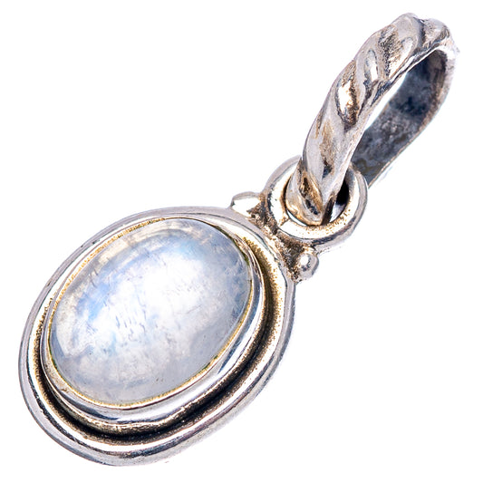Sterling silver moonstone pendant with oval blue cabochon and textured loop bail