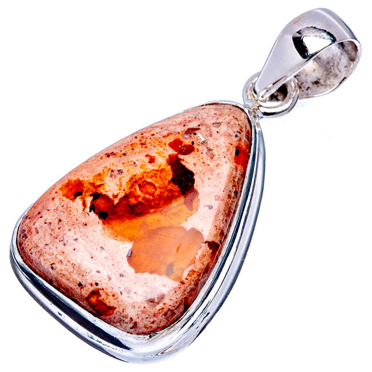 Sterling silver fire opal teardrop pendant with orange-red stone, mottled white and black.