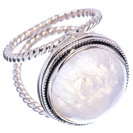 Silver moonstone ring (size 6.5) with braided band and oval rainbow bezel