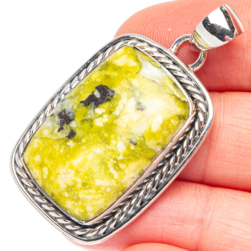 African Green Opal 925 Sterling Silver Pendant 1 5/8" (925 Sterling Silver) P43614