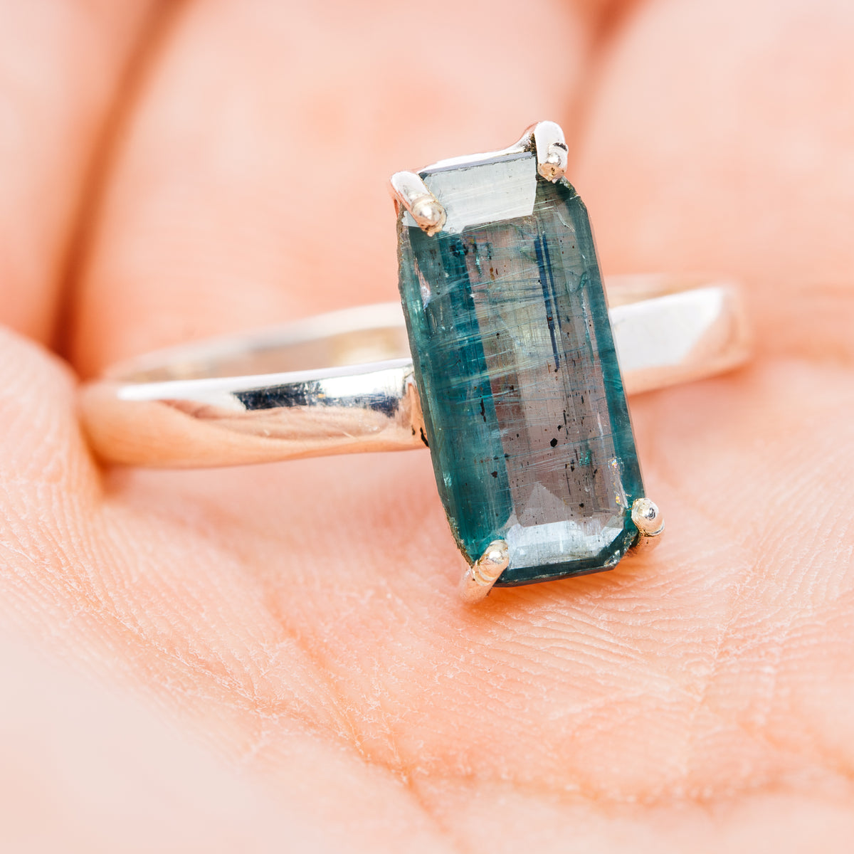 Faceted Paraiba Kyanite Ring Size 9.75 (.925 Sterling Silver)
