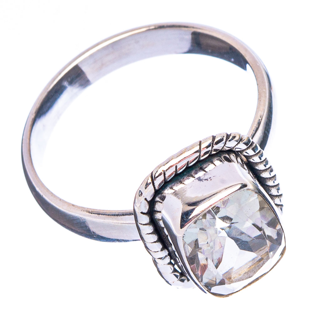 Faceted Green Amethyst Ring Size 6.75 (.925 Sterling Silver)