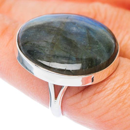 Large Premium Spectrolite Ring Size 9 (.925 Sterling Silver)