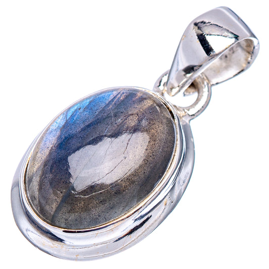 Oval labradorite pendant with silver bail and .925 sterling silver setting, blue-gray