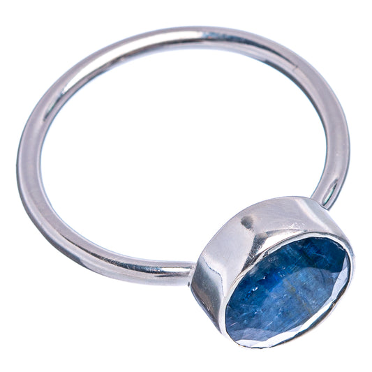 .925 sterling silver kyanite ring with oval blue gemstone and smooth band