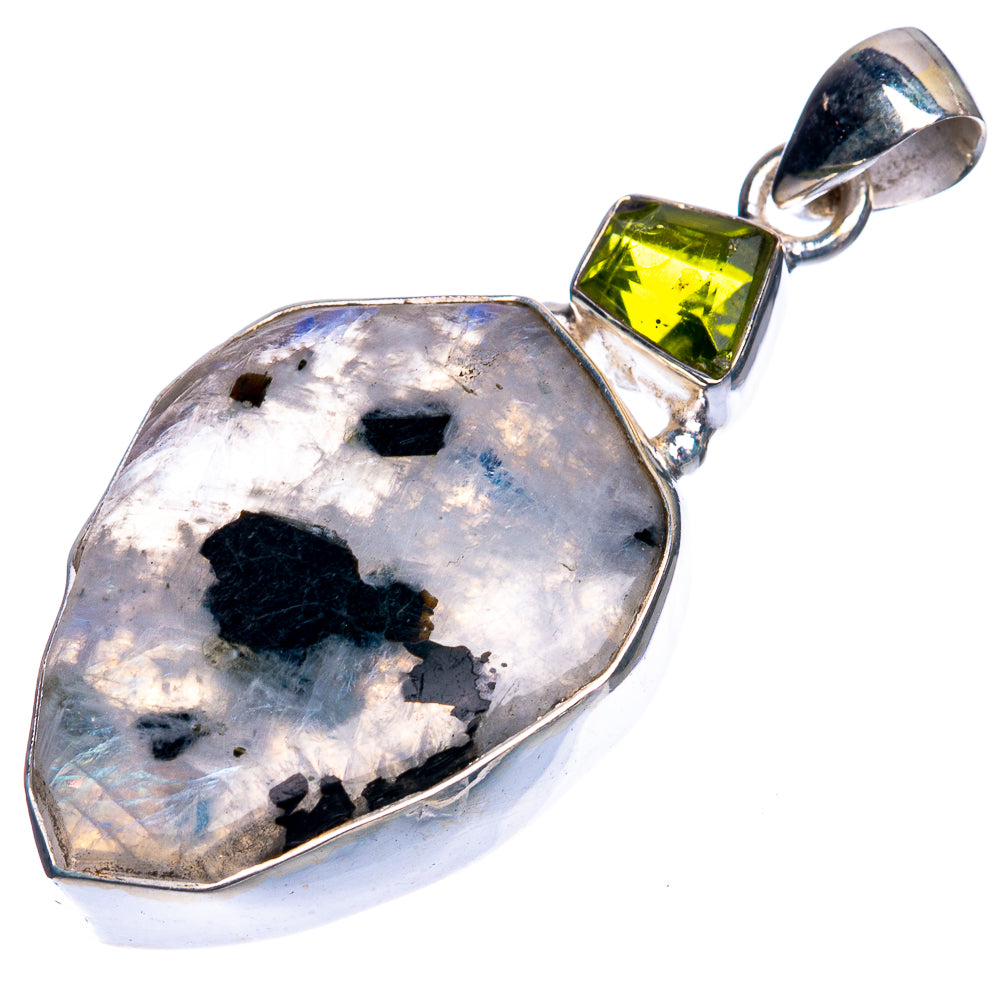 Raw Rainbow Moonstone, Peridot Pendant 2" (925 Sterling Silver) P39336