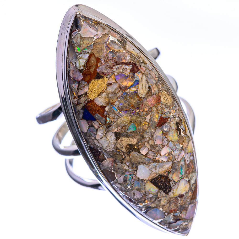 Huge Brecciated Ethiopian Opal 925 Sterling Silver Ring Size 9.75