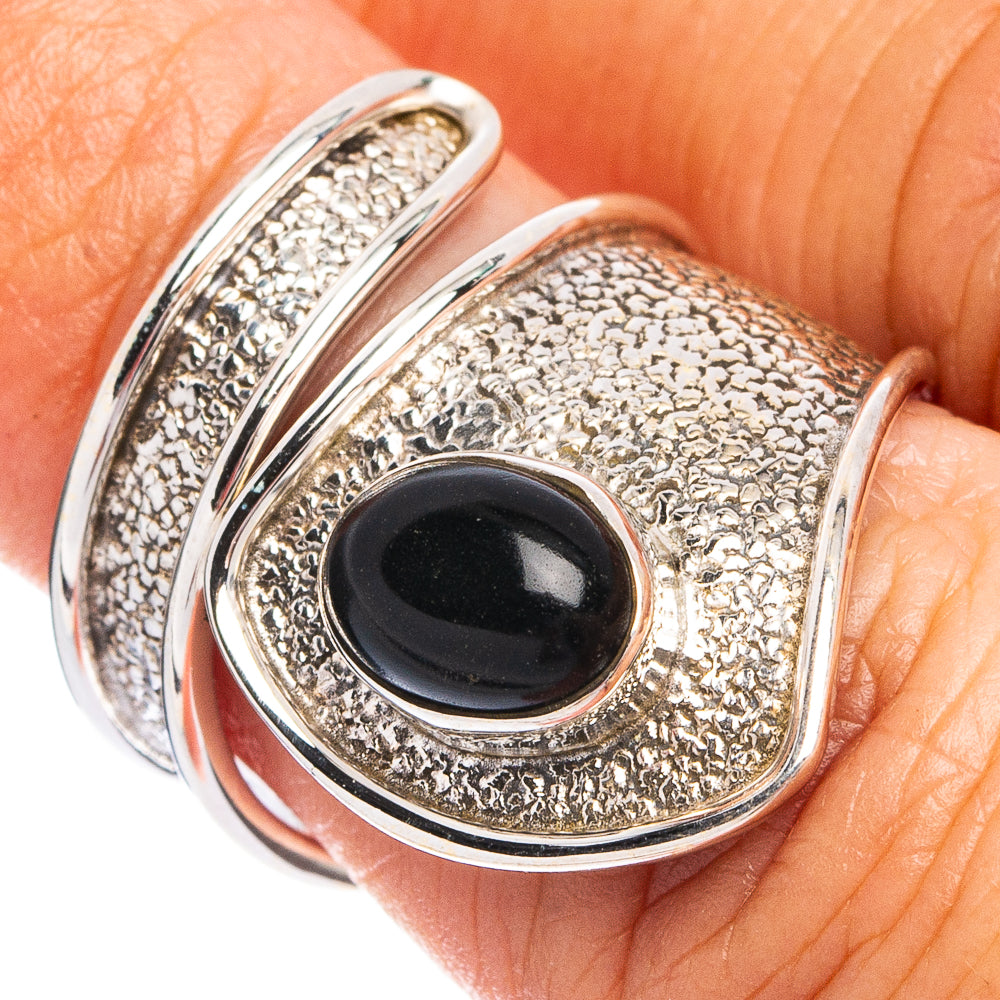 Dainty 925 sterling silver onyx ring with oval black stone bezel