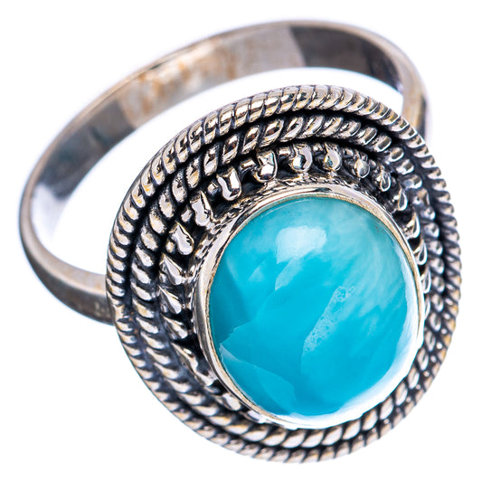 925 sterling silver Larimar ring with blue cabochon and braided rope band