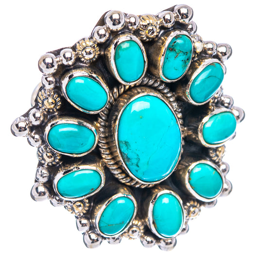 Turquoise oval cabochon cluster ring with silver-tone beaded edge setting