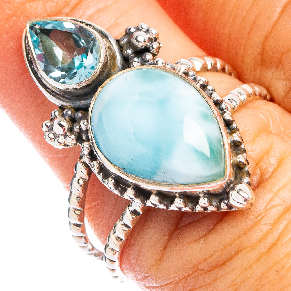 Rare Larimar, Blue Topaz Ring Size 7.25 (.925 Sterling Silver)