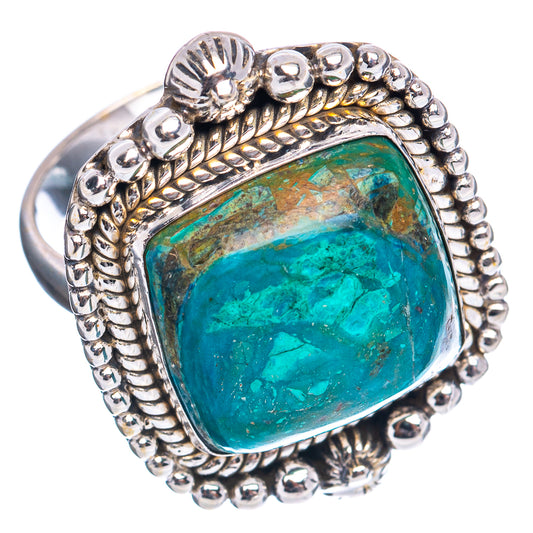 Sterling silver opal ring, square bezel and textured beadwork around turquoise stone