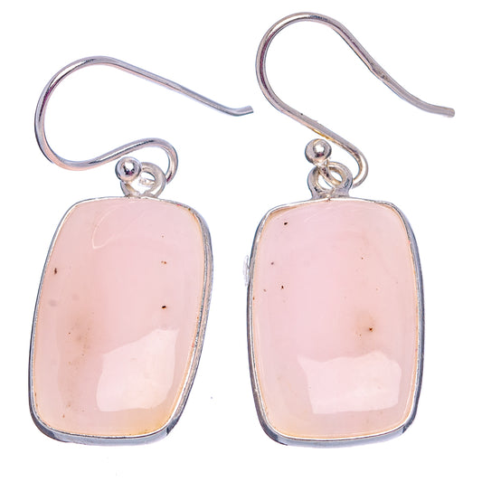 Rectangular pink opal drop earrings, .925 sterling silver hooks and silver frames