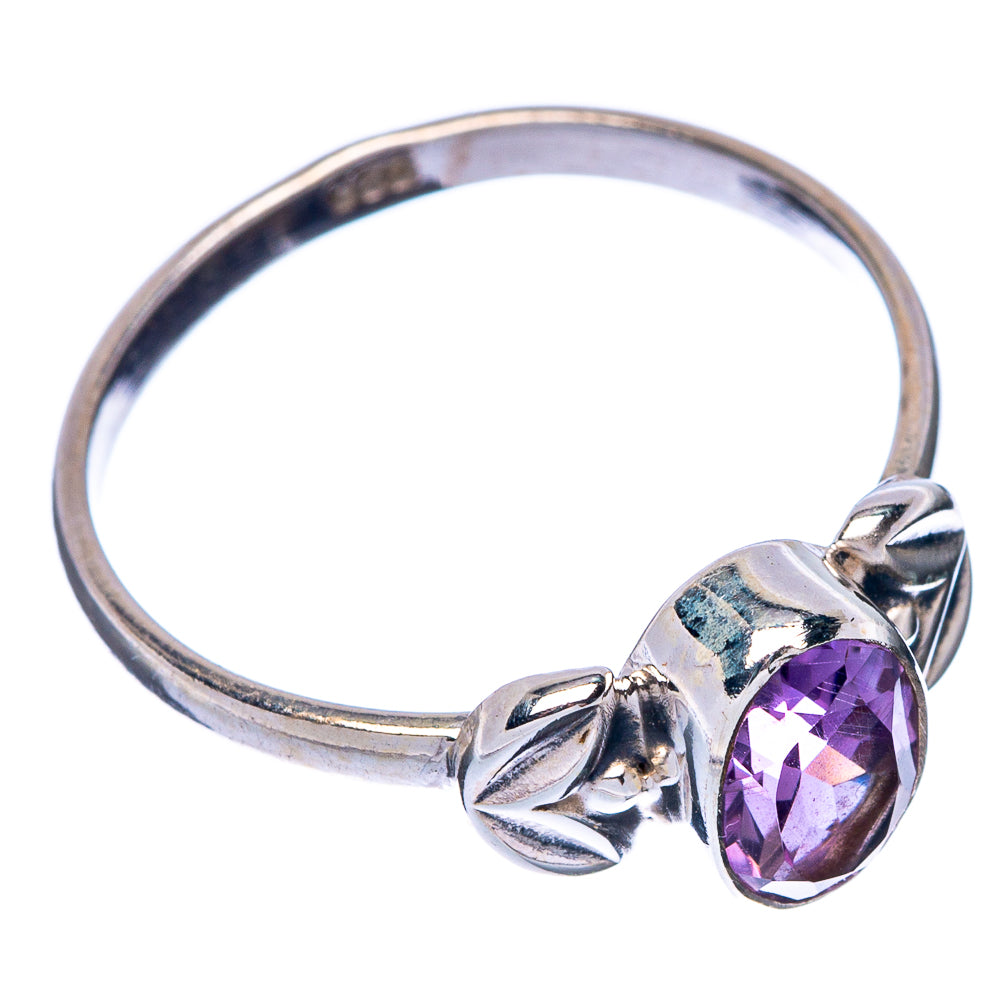 Oval amethyst dainty ring with sculpted 925 sterling silver band and faceted purple stone