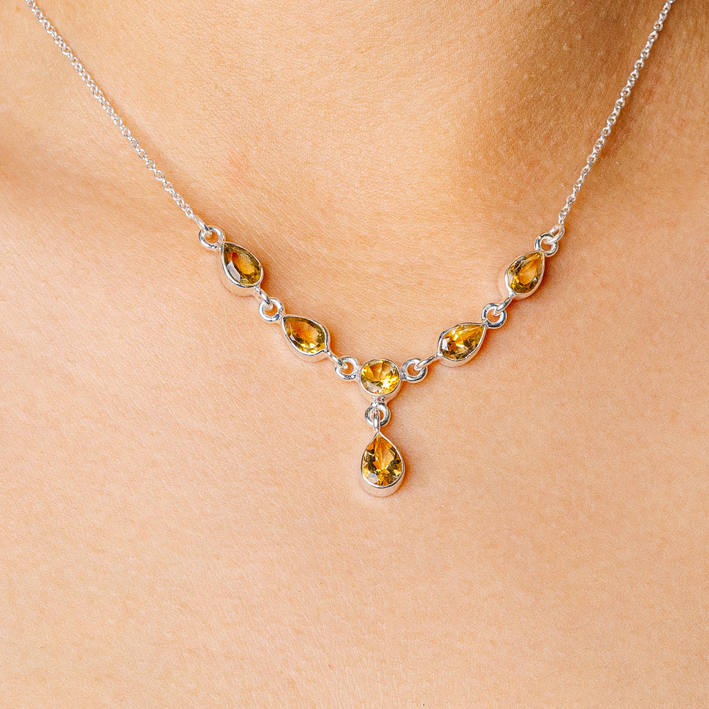 Faceted Citrine Necklace 16 3/4 To 18 1/2" (925 Sterling Silver) N90161