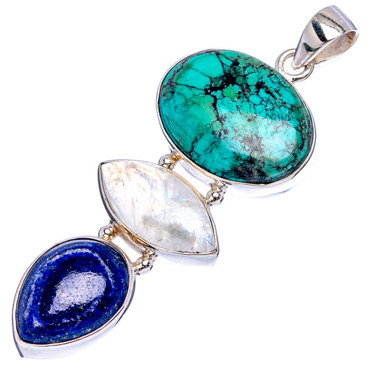 Sterling silver pendant with turquoise, moonstone, and lapis ovals plus top bail