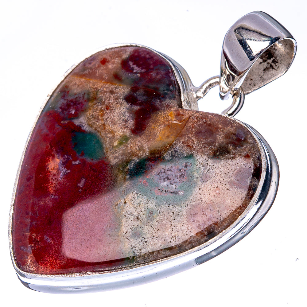 Heart-shaped bloodstone pendant in 925 sterling silver bezel with loop bail