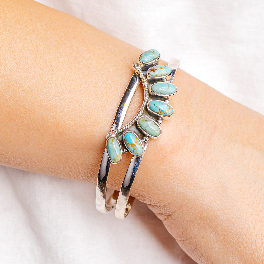 Royston Turquoise Cuff Bracelet Adjustable (.925 Sterling Silver)
