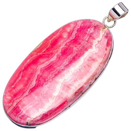 Oval banded rhodochrosite pendant in .925 sterling silver bezel with loop bail