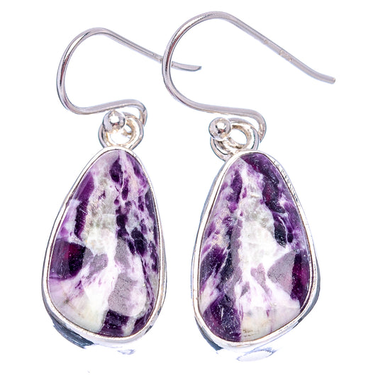 925 sterling silver teardrop earrings with purple veined gemstone drop