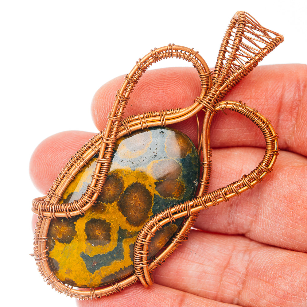 Ocean Jasper Wire Warp Pendant 2 3/4" (Copper)